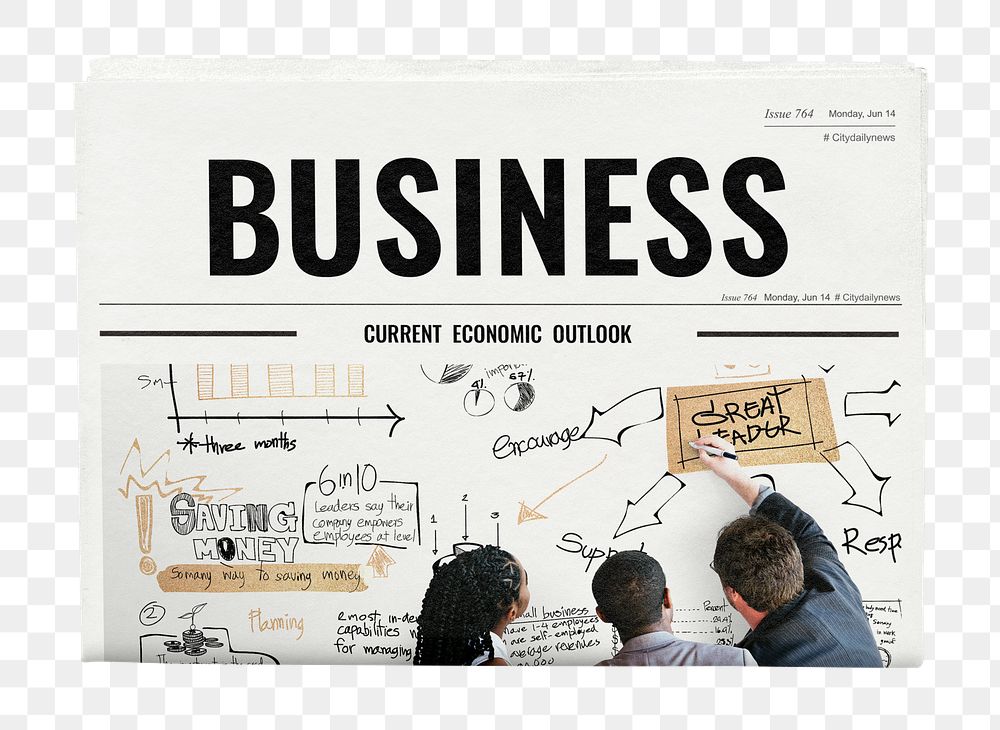 Business colleagues brainstorming png newspaper sticker, teamwork, transparent background