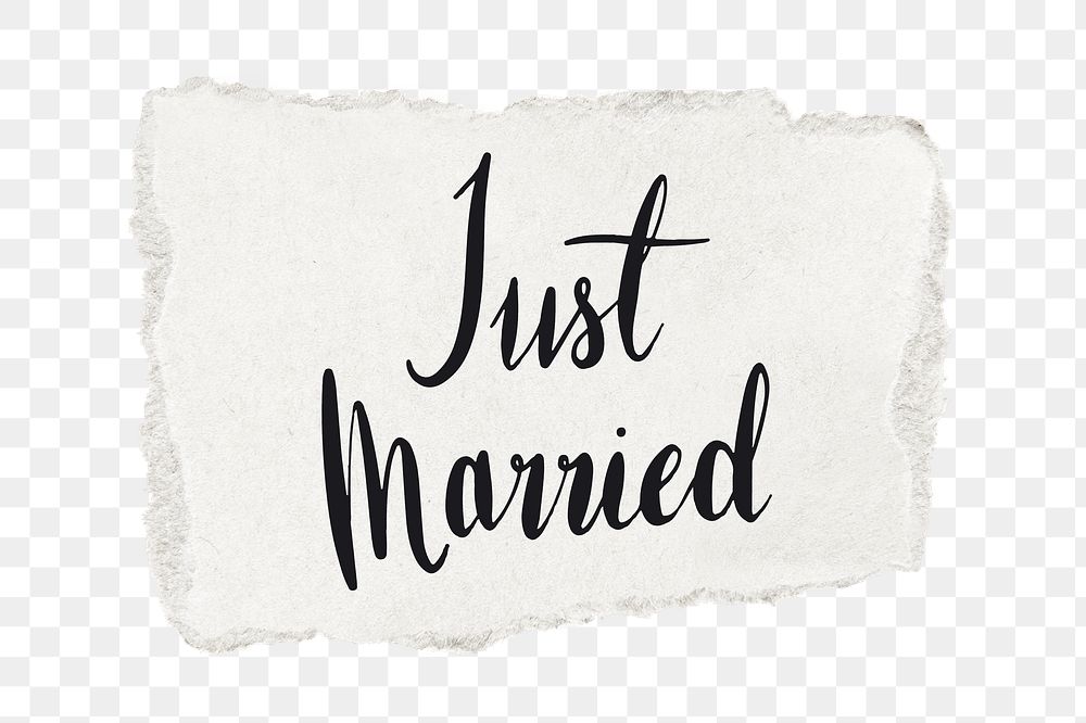 Just married png word sticker typography, transparent background