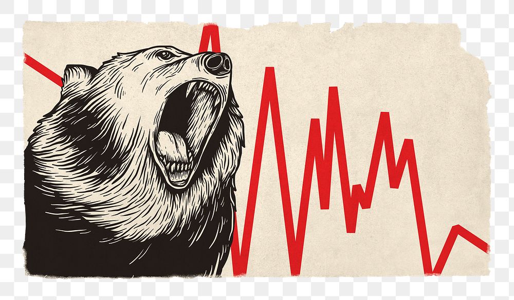 Bear markets png sticker, ripped paper transparent background