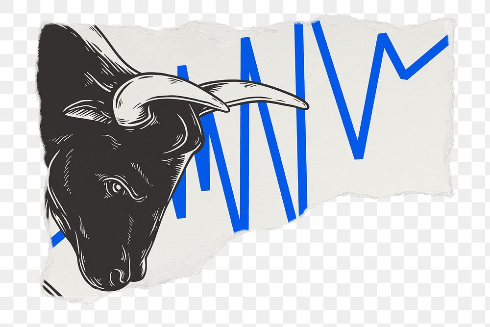 Bull markets png sticker, ripped paper transparent background