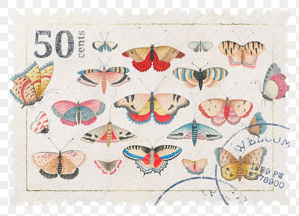 Butterfly png post stamp, ephemera sticker, transparent background