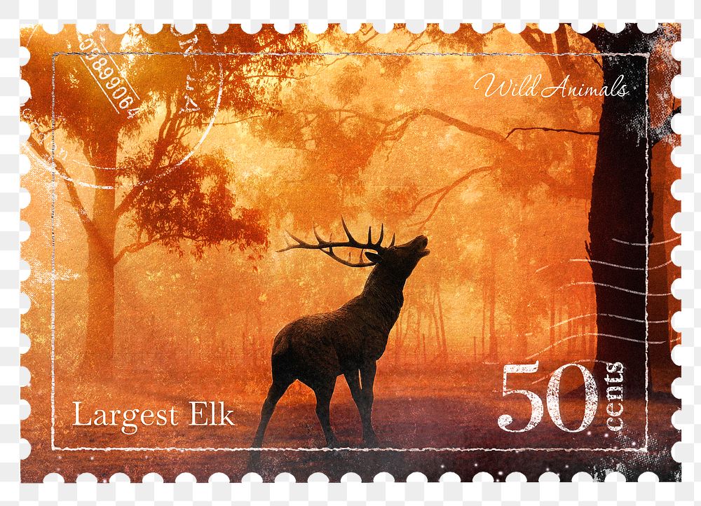 Reindeer png post stamp sticker, transparent background
