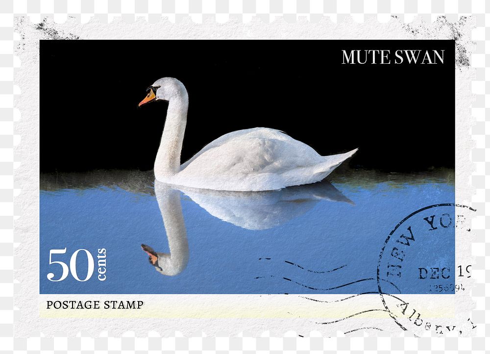 Swan png post stamp sticker, transparent background