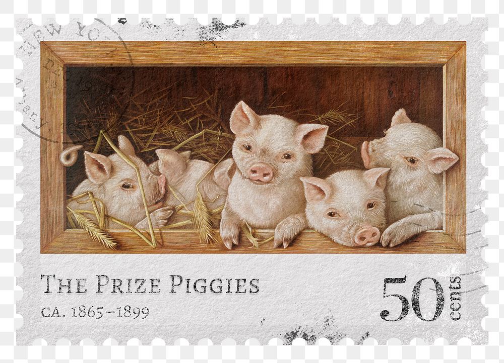 Piggies png post stamp, ephemera sticker, transparent background