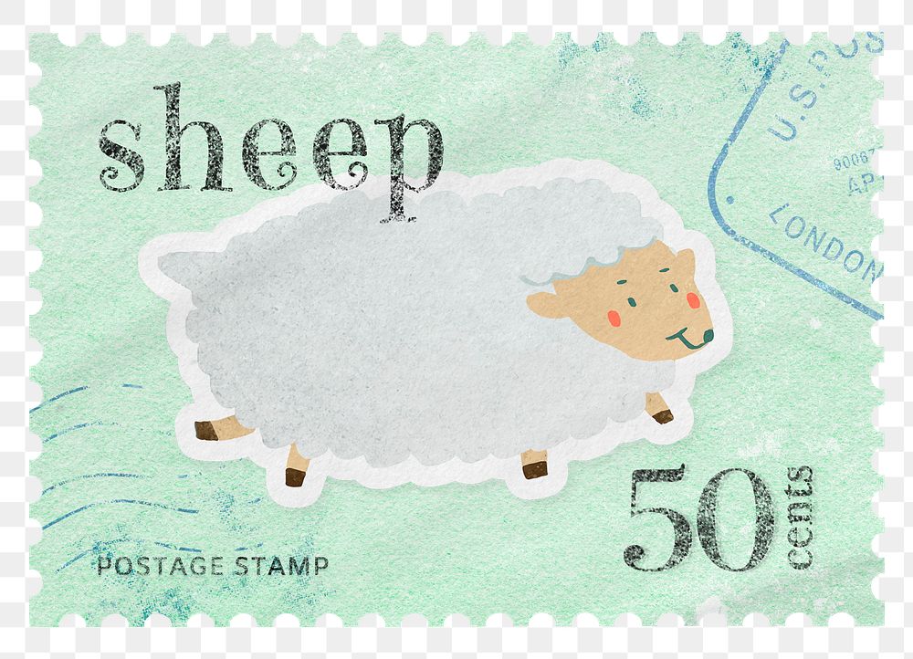 Sheep png post stamp sticker, transparent background