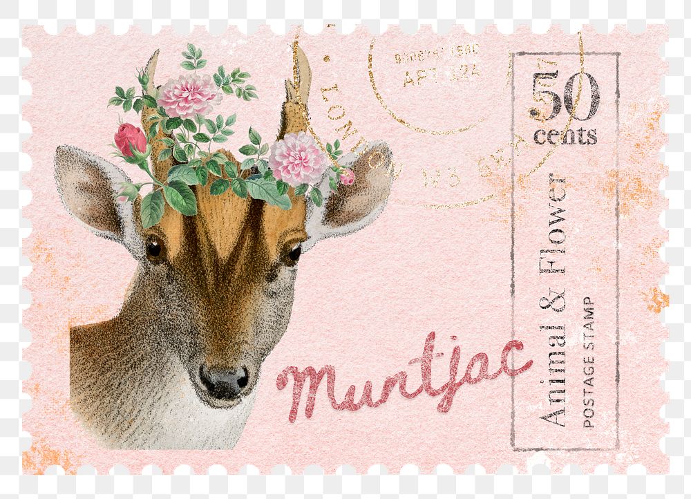 Vintage deer png post stamp sticker, transparent background