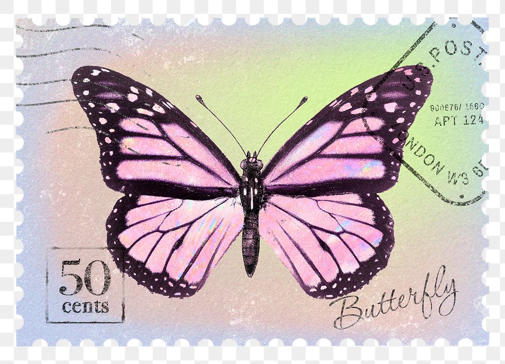Butterfly png post stamp sticker, transparent background