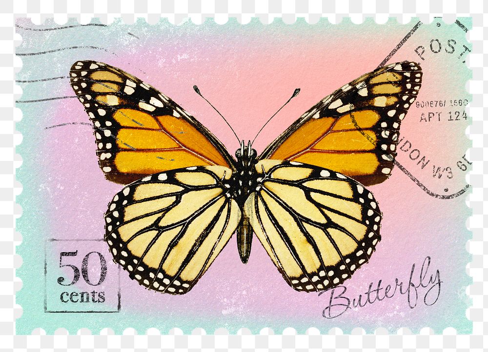 Butterfly png post stamp sticker, transparent background