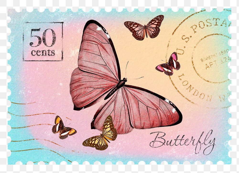 Butterfly png post stamp sticker, transparent background