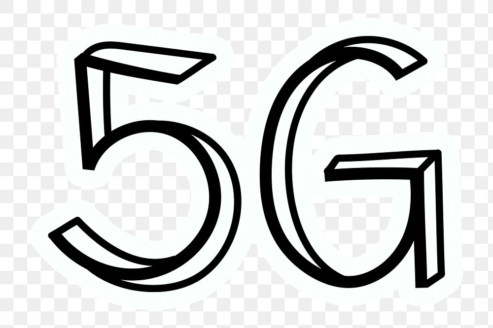 5G png word sticker typography, transparent background
