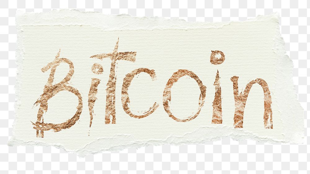 Bitcoin png word sticker, ripped paper typography, transparent background