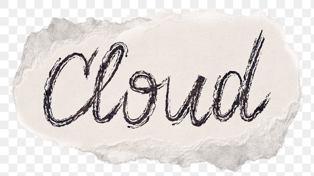 Cloud png word sticker, ripped paper typography, transparent background