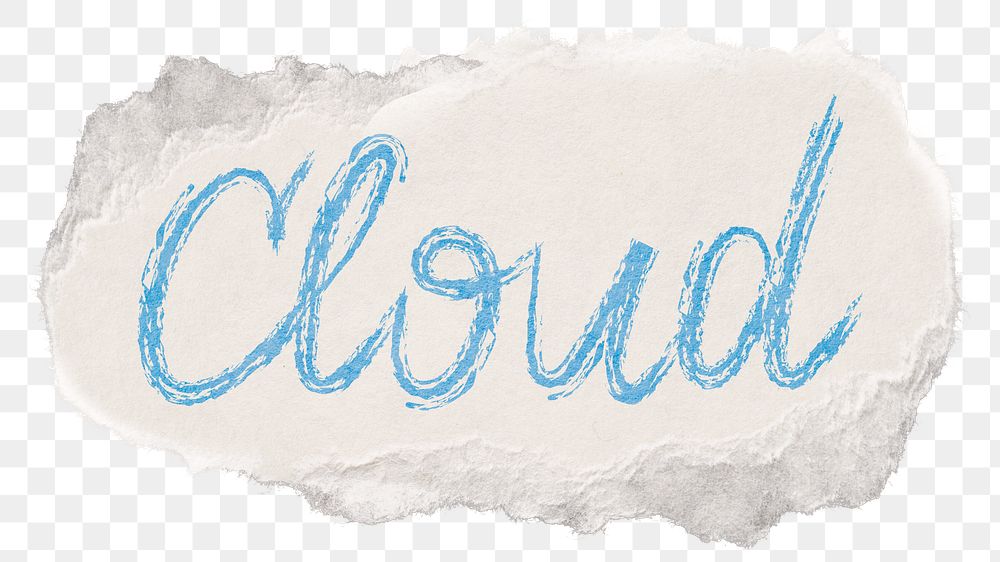 Cloud png word sticker, ripped paper typography, transparent background