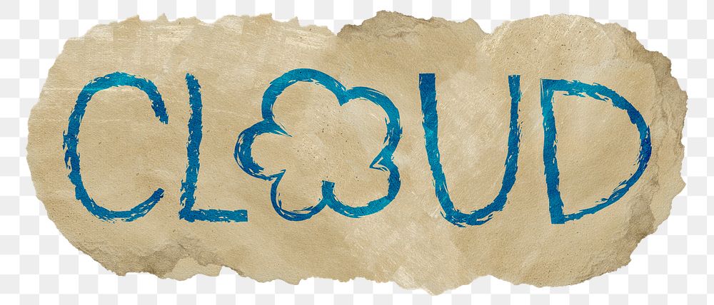 Cloud png word sticker, ripped paper typography, transparent background