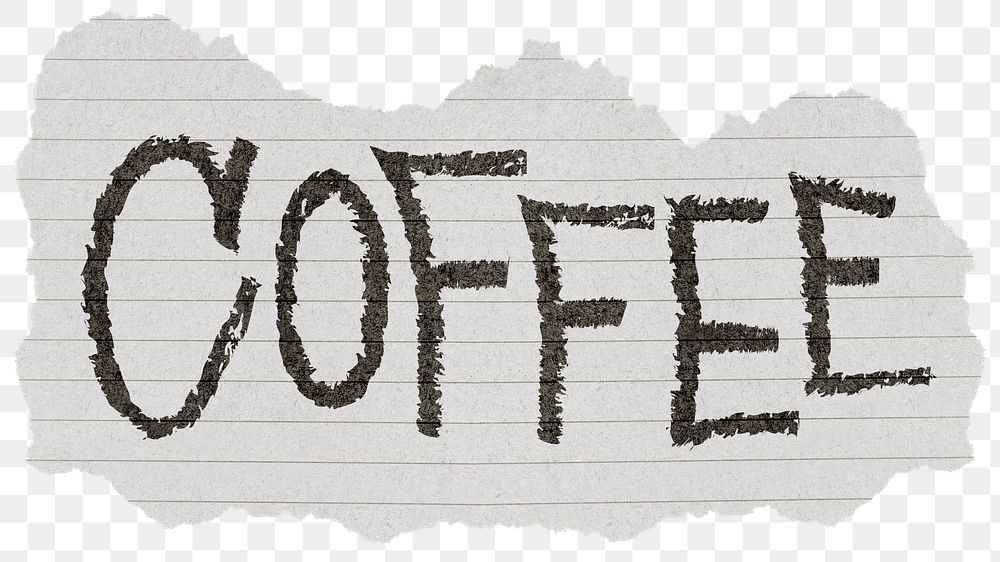Coffee png word sticker, ripped paper typography, transparent background