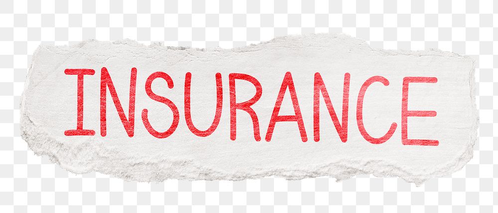 Insurance png word sticker, ripped paper typography, transparent background