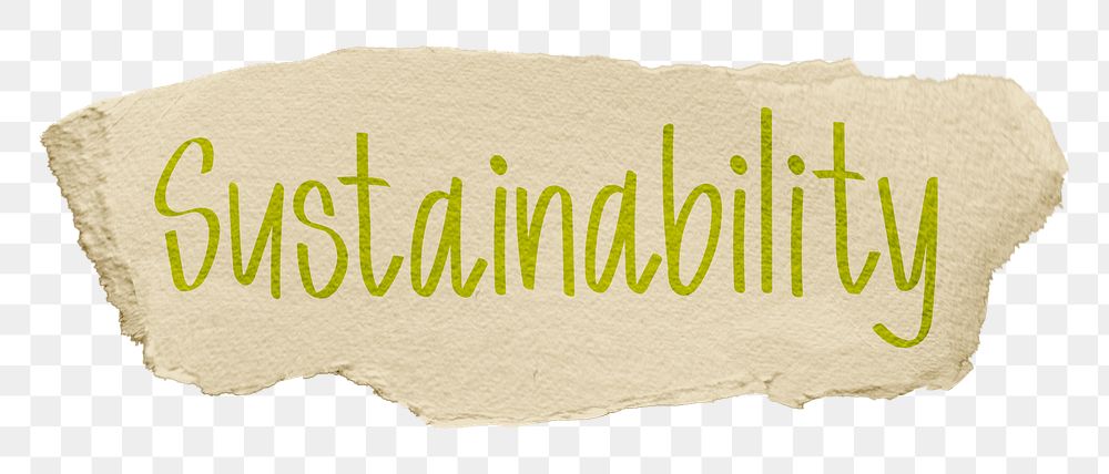 Sustainability png word sticker, ripped paper typography, transparent background