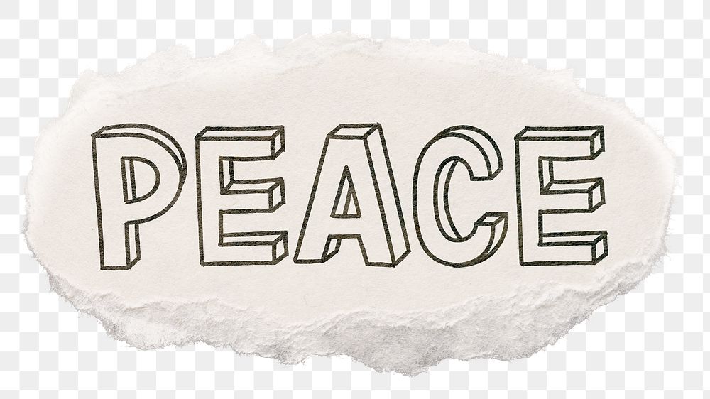 Peace png word sticker, ripped paper typography, transparent background