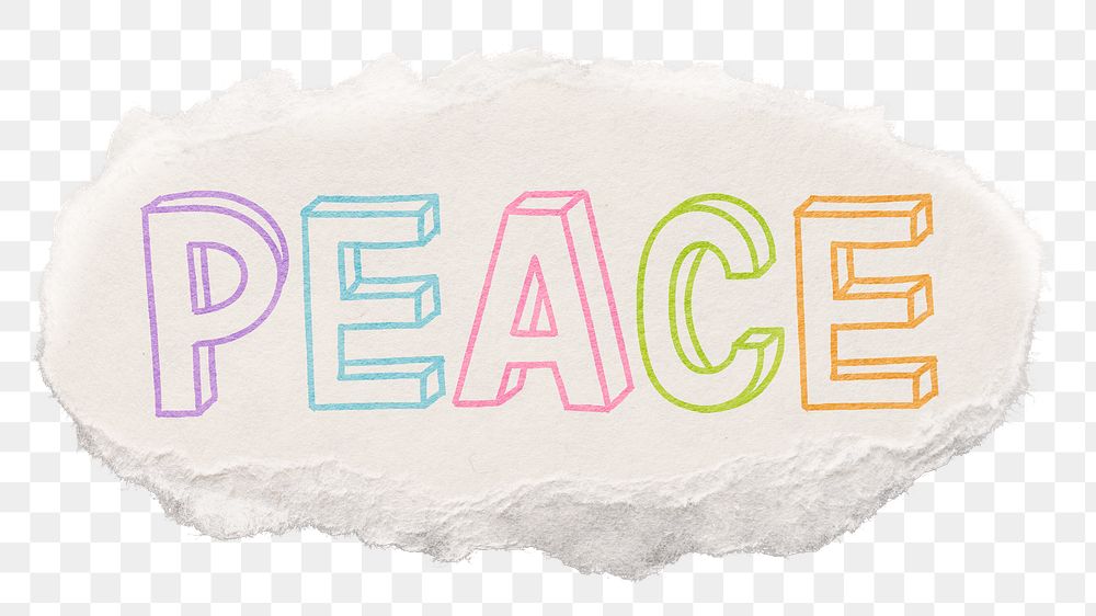 Peace png word sticker, ripped paper typography, transparent background