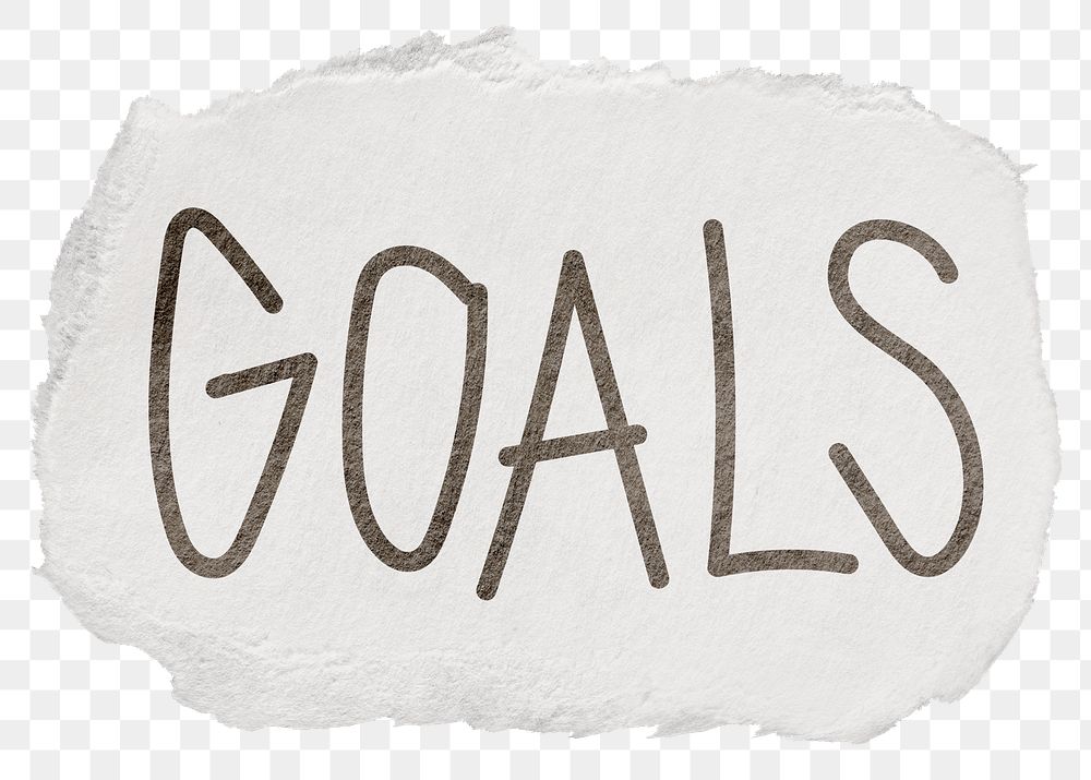 Goals png word sticker, ripped paper typography, transparent background