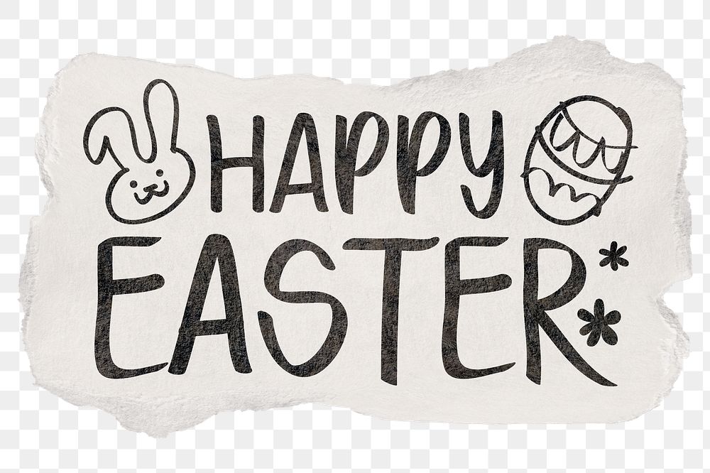 Happy Easter png word sticker, ripped paper typography, transparent background