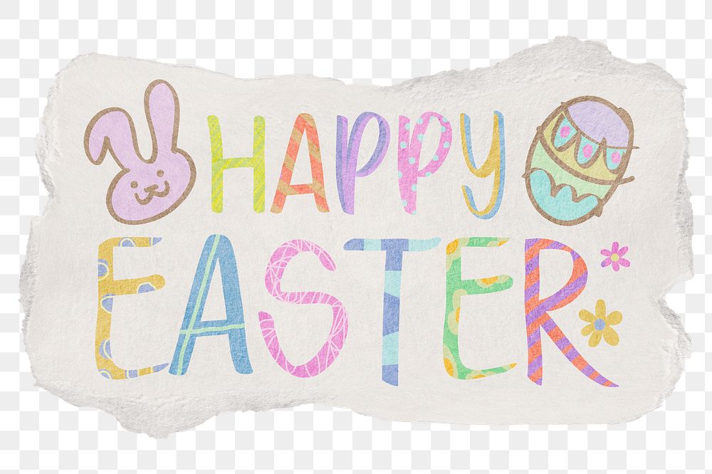 Happy Easter png word sticker, ripped paper typography, transparent background