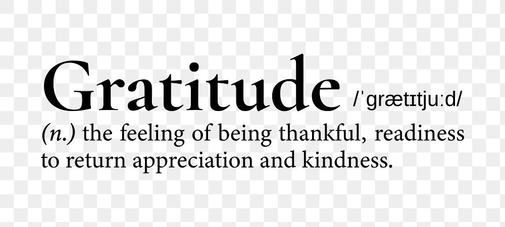 Gratitude png dictionary word sticker, transparent background