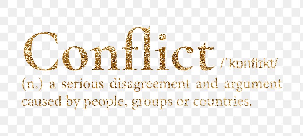 Conflict png dictionary word sticker, gold font, transparent background