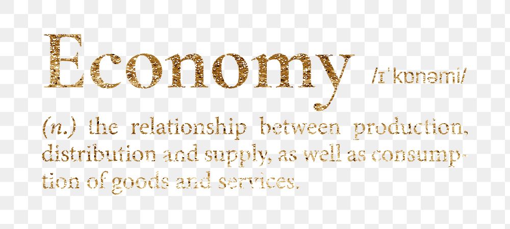 Economy png dictionary word sticker, gold font, transparent background