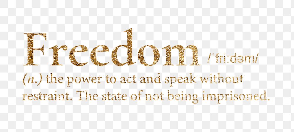 Freedom png dictionary word sticker, gold font, transparent background