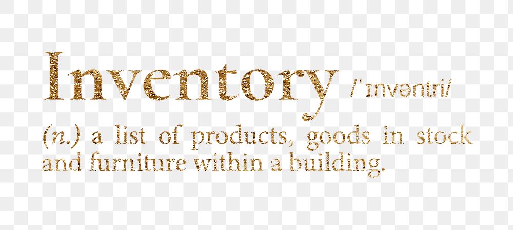 Inventory png dictionary word sticker, gold font, transparent background