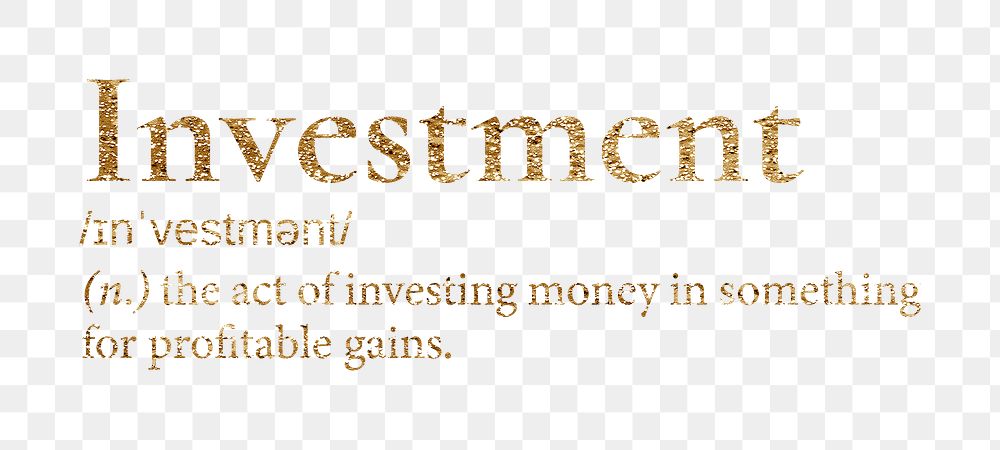 Investment png dictionary word sticker, gold font, transparent background