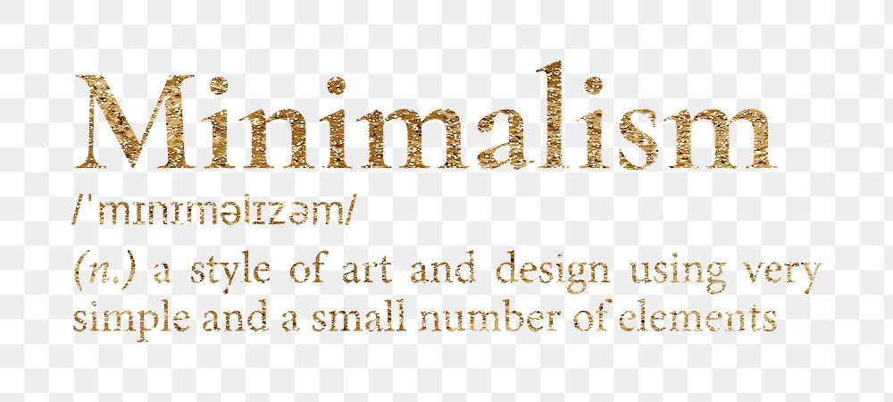 Minimalism png dictionary word sticker, gold font, transparent background
