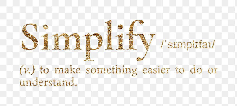 Simplify png dictionary word sticker, gold font, transparent background