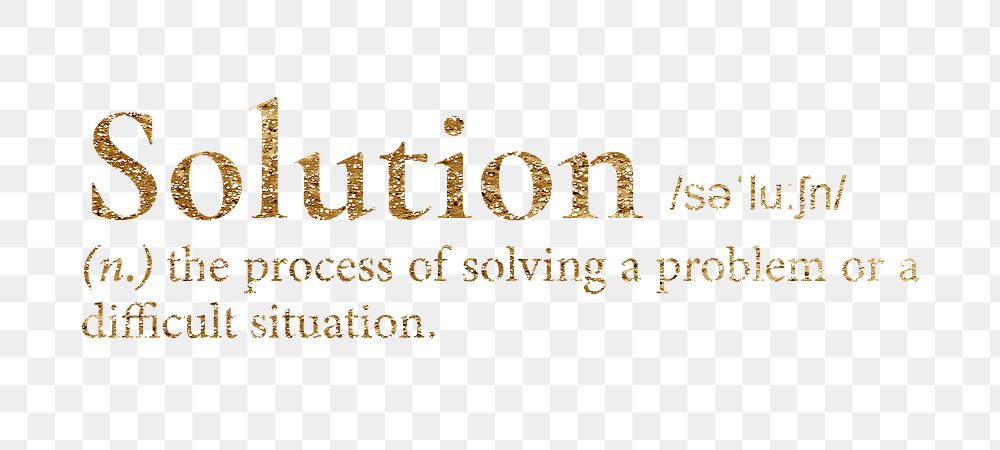 Solution png dictionary word sticker, gold font, transparent background