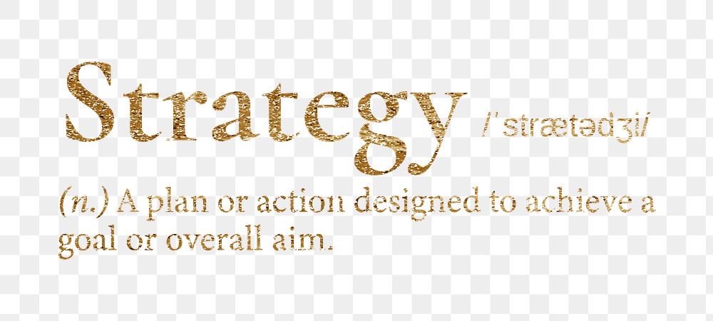 Strategy png dictionary word sticker, gold font, transparent background