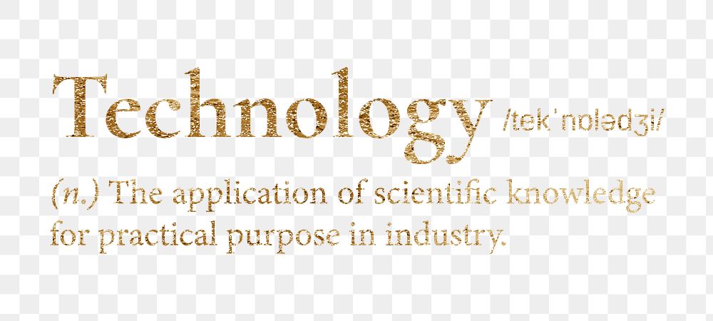 Technology png dictionary word sticker, gold font, transparent background