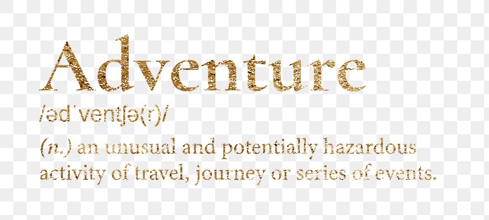 Adventure png dictionary word sticker, gold font, transparent background