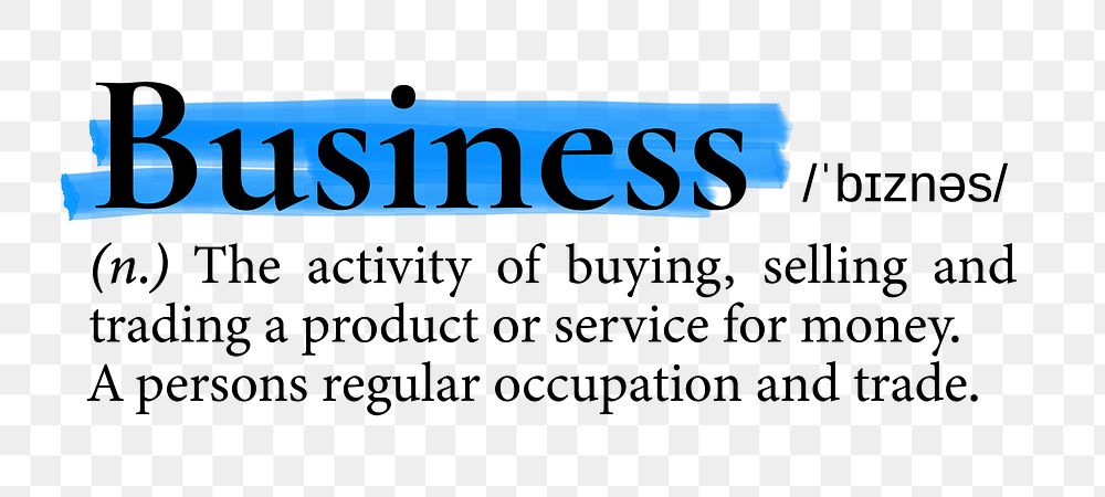 Business png dictionary word sticker, highlighted design, transparent background