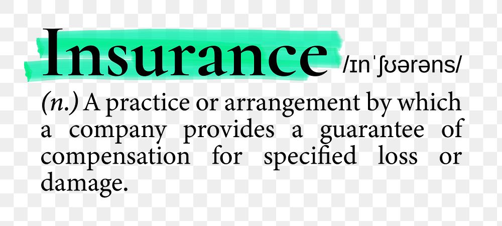 Insurance png dictionary word sticker, highlighted design, transparent background