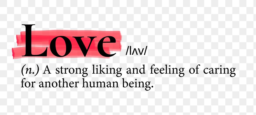 Love png dictionary word sticker, highlighted design, transparent background