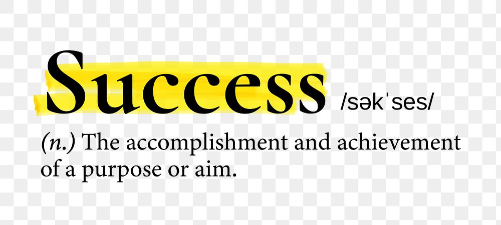 Success png dictionary word sticker, highlighted design, transparent background