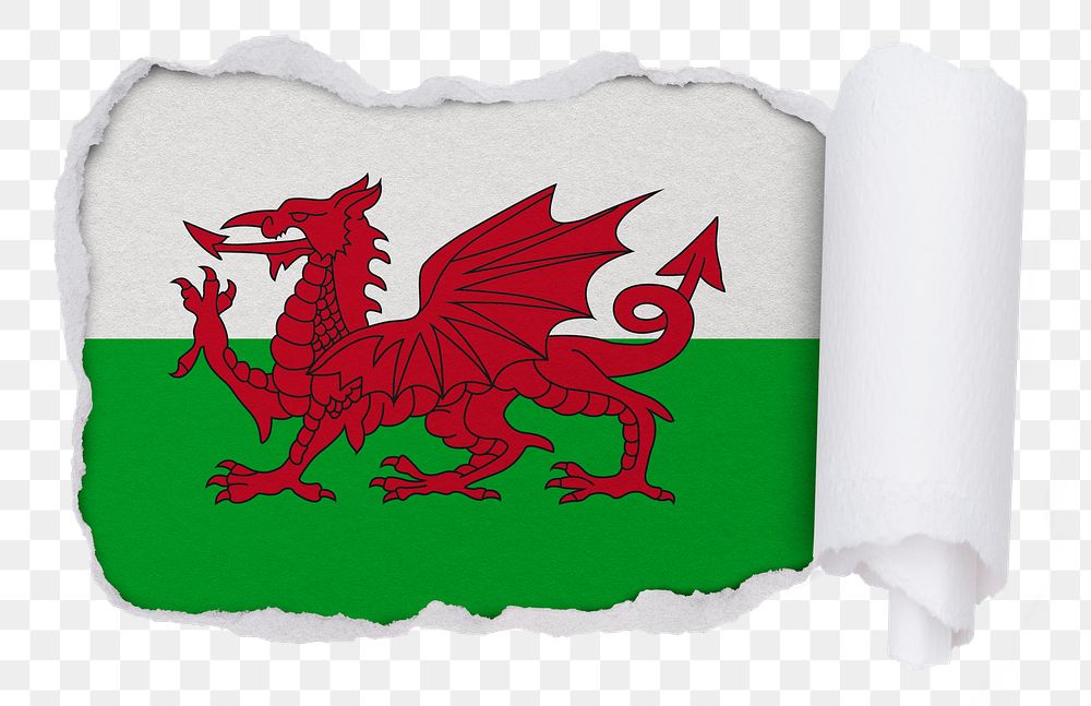 Flag of Wales png sticker, torn paper design, transparent background