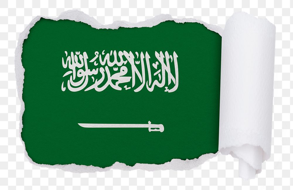 Png Saudi Arabian flag sticker, torn paper design, transparent background