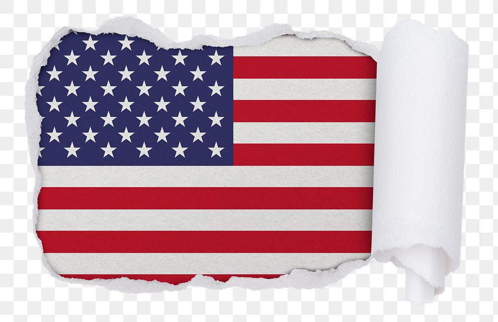 USA flag png sticker, torn paper design, transparent background