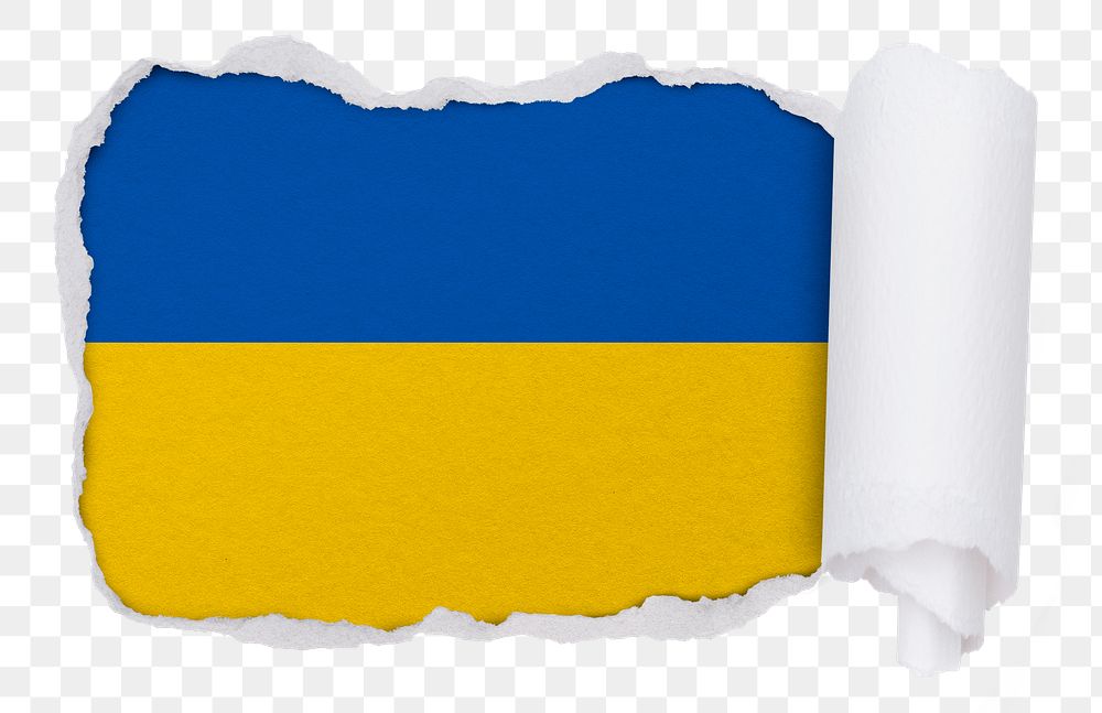 Ukrainian flag png sticker, torn paper design, transparent background
