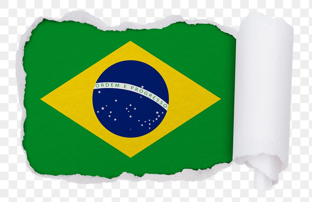 Brazilian flag png sticker, torn paper design, transparent background