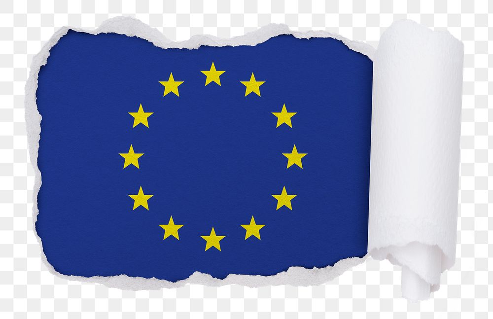 Flag of Europe png sticker, torn paper design, transparent background