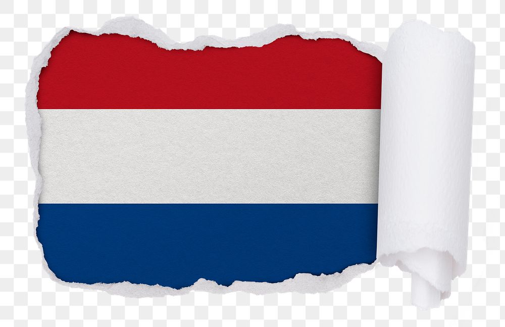 Png flag of the Netherlands sticker, torn paper design, transparent background