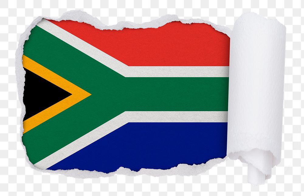 Png flag of South Africa sticker, torn paper design, transparent background